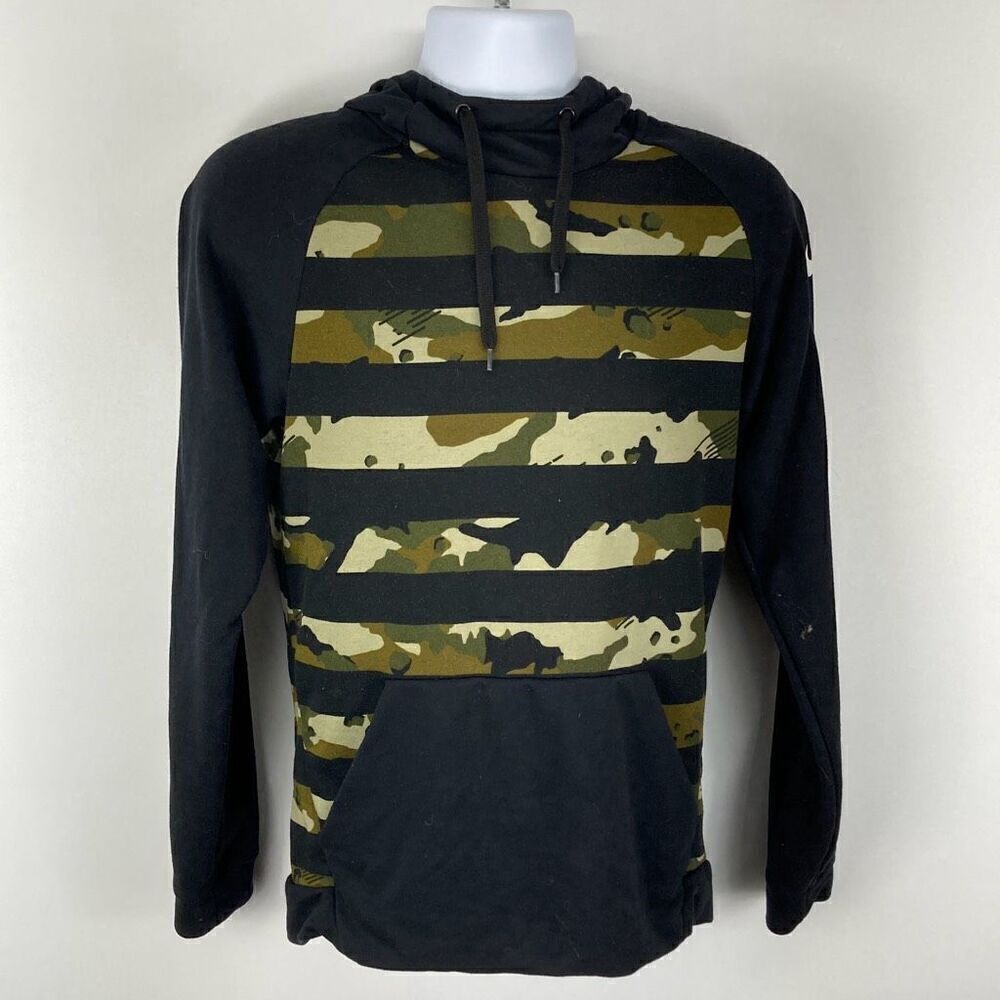 Nike Dri-Fit Training Hoodie Size Small Black Camo Striped Long Sleeve Mock Neck
